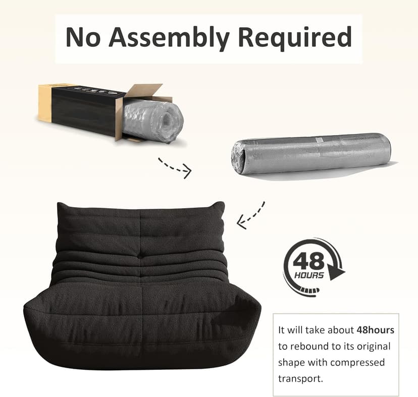 Bean Bag Chair for Adults, Comfy Floor Chair Memory Foam Bean Bag Chair, Cozy Lounge Floor Chair for Gaming, Reading & Relaxation, Small Foam Couch for Living Room, Bedroom(Black,Single)
