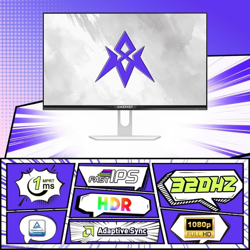 Amzfast 25 Inch White Gaming Monitor 320Hz/300Hz/240Hz, FHD 1080P 1ms Fast IPS Monitor, 12 Months Warranty Exchange (DP Cable) TÜV Rheinland Eye Care | AI Crosshair, Night Vision Function