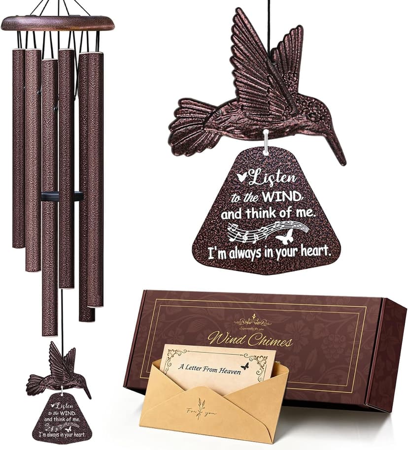 Sympathy Wind Chimes with Hummingbird Wind Spinner, Memorial Wind Chimes for Loss of Loved One Prime, Bereavement/Sympathy/Memorial Gift for Loss of Mother Father Husband Condolence Remembrance