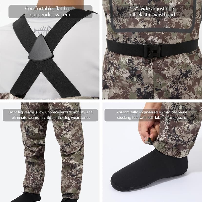 BASSDASH Men’s Lightweight Breathable Chest Wader Black Camo Stockingfoot for Fly Fishing Hunting FW11