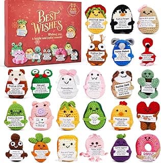 Advent Calendar 2025, 24 Days Positive Crochet Animals Christmas Countdown Calendar for Kids, Teens, Adults, Handmade Emotional Support Crochet Toys with Positive Card for Birthday, Christmas Gifts