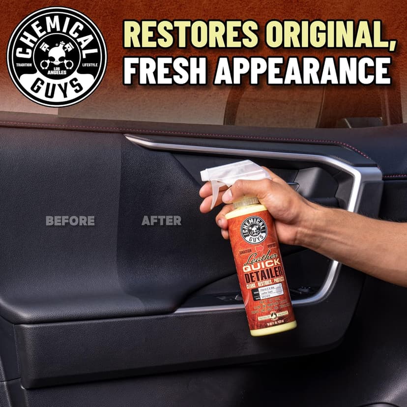 Chemical Guys Leather Quick Detailer - Interior Cleaner and Conditioner for Natural, Synthetic, Pleather, and More, Safe for Car Seats, Furniture, Apparel, Shoes & Boots, Leather Scented - 16 fl oz
