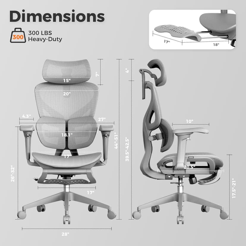 OTO Zenpex Ergonomic Mesh Office Chair, 1.96" Adjustable Seat Depth, Dynamic Lumbar Support, Extensible Footrest, Up to 300 lbs, 135° Recline Backrest for Home, Gaming & Executive Office