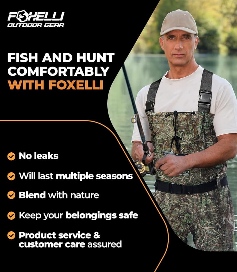 Foxelli Chest Waders – Waterproof 2-ply Nylon/PVC Camo Hunting Fishing Waders for Men and Women with Boots