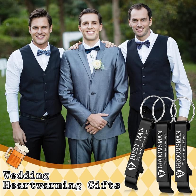 Aluminum Beer Wine Opener for Mens Bachelor Party, Groomsmen Proposal Gift Set Includes 9 Groomsman and 1 Best Man Jingmore 10 Pcs Groomsmen Bottle Opener Keychain Wedding Party Bulk, Black B0FQNWRHCS