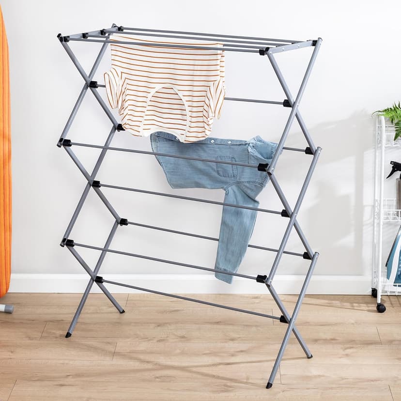 Honey-Can-Do Collapsible Laundry Drying Rack, Sturdy Steel, Foldable & Portable Clothes Drying Rack, Space-Saving Design, Indoor & Outdoor Drying, Ideal for Laundry Room 50lb Capacity, Silver