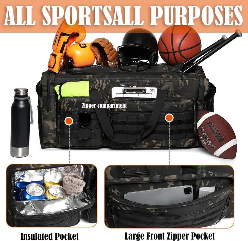 HAMBOLY 130L Extra Large Duffle Bag for Men, Heavy Duty Duffle Bag for Travel, Large Sports Gym Equipment Bag for Hockey Football Soccer Baseball Basketball & Team training, Dark CM