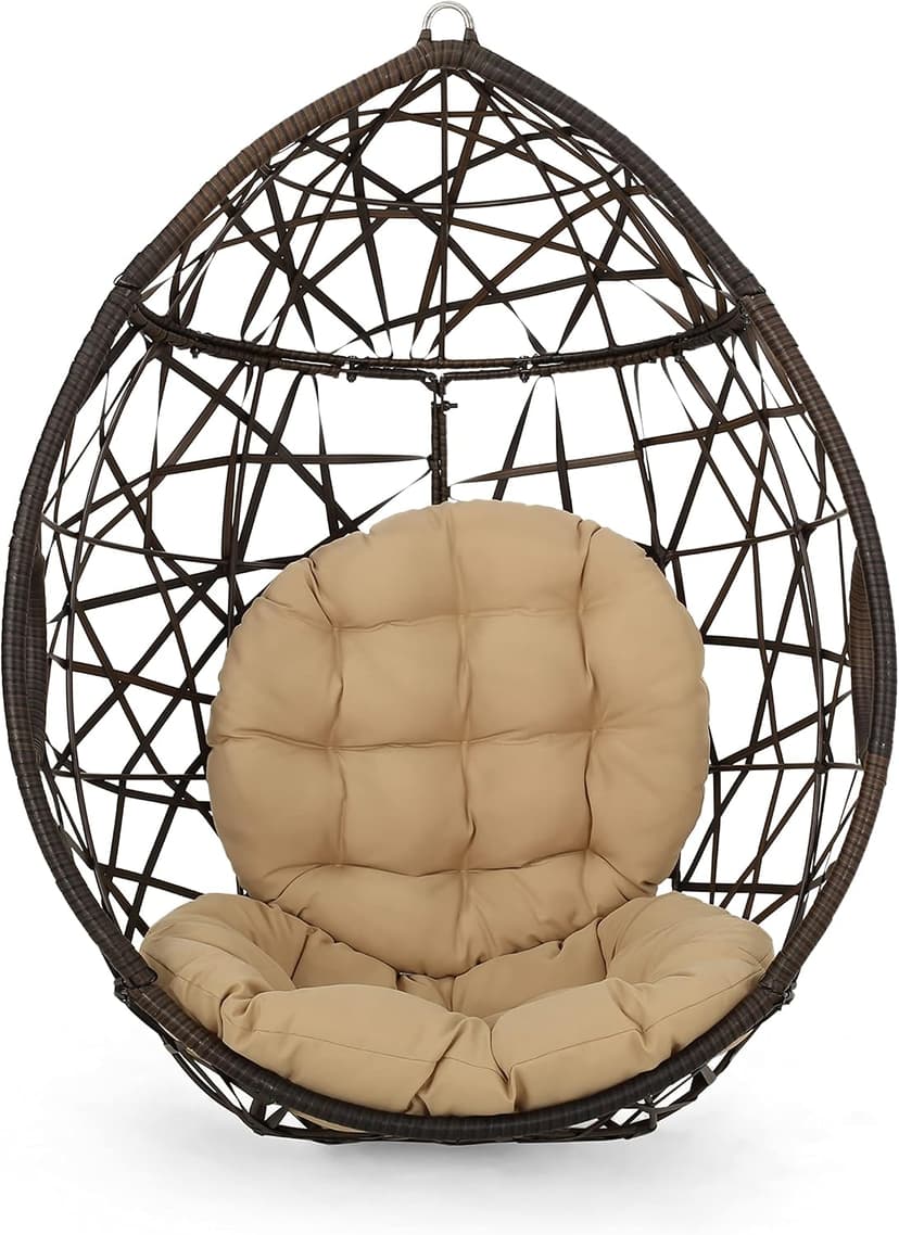 Christopher Knight Home Isaiah Indoor/Outdoor Wicker Tear Drop Hanging Chair (Stand Not Included), Multi-Brown and Tan