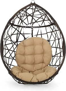 Christopher Knight Home Isaiah Indoor/Outdoor Wicker Tear Drop Hanging Chair (Stand Not Included), Multi-Brown and Tan