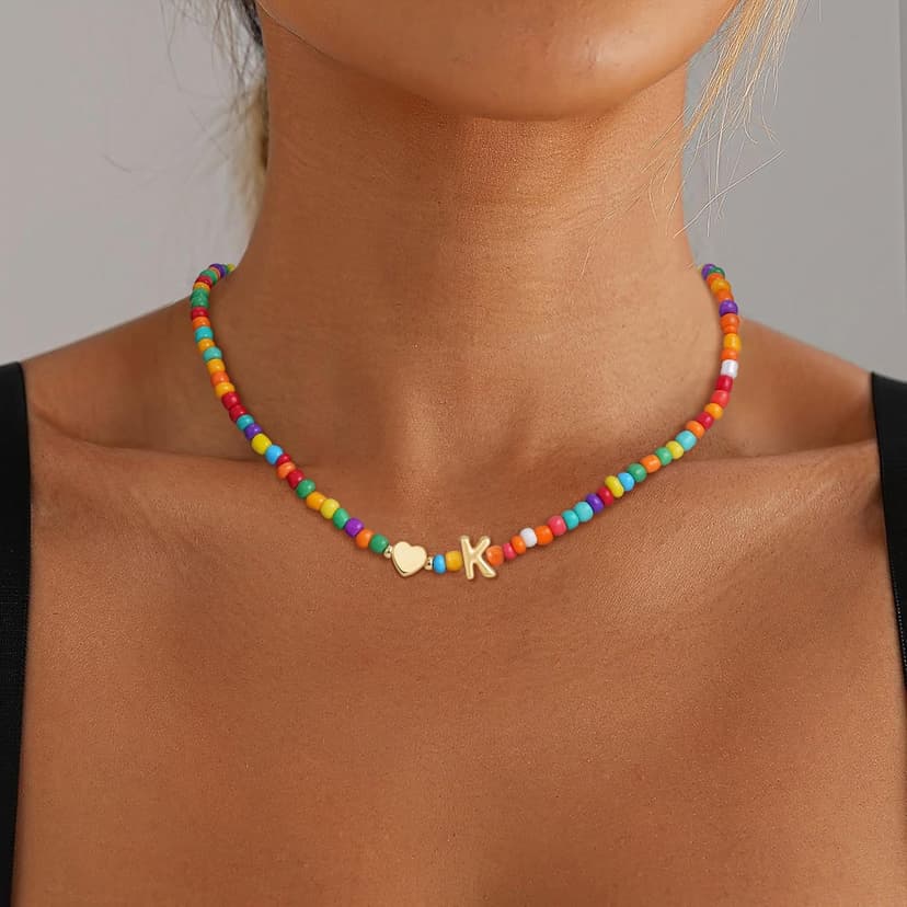 Colorful Initial Necklaces for Girls Kids - Colorful Heart Bubble Initial Letter Necklace Teen Girls Gifts Trendy Stuff Birthday Gifts for 5 6 7 8 9 19 Year Old Girl Gifts