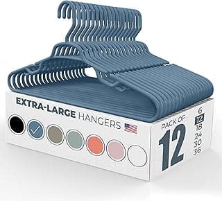 Neaties Large & Wide Heavy Duty Clothes Hangers 12 Pack – Made in USA – Ideal for Plus Size Clothing – 10lb Plastic Hangers with Notches for Oversized Adult Coats & Pants – Blue