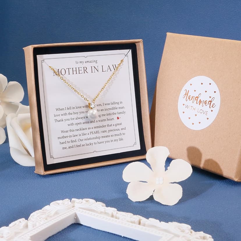 Bonus Mom Necklace from Daughter, Mother in Law Necklace from Son, Step Mom, Mother of the Groom Gifts, with Cubic Zirconia PEALICIOUS Single Pearl Necklace as Birthday Wedding Gift for Bonus Mom MIL B0F32L38F2