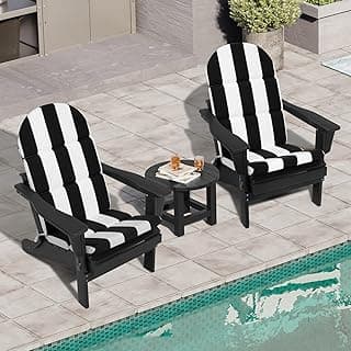 Crestlive 50x19.6 Inch Adirondack Chair Cushion Set of 2, Water Repellent, Fade Resistant, High Back Outdoor Rocking Chair Cushion for Patio, Black White Stripe