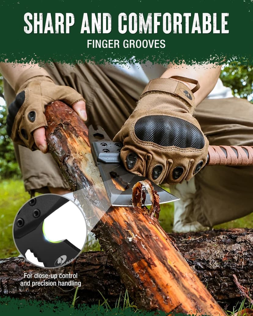 MOSSY OAK 12" Camping Axe and Survival Hatchet with Sheath, Compact Outdoor Multitool Hatchet with Hex Wrench Slots, Non-Slip Dual-Color Handle, Small Camping Gear for Hiking, Chopping, Hunting