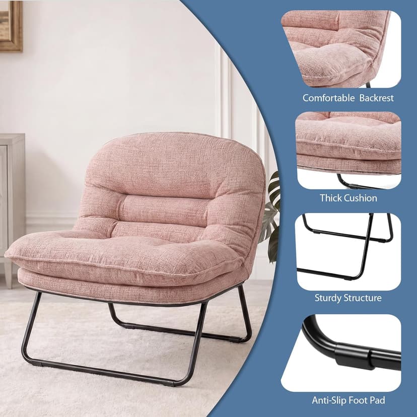 DUMOS Comfy Saucer Chair,PU Leather Foldable Chairs for Bedroom, Living Room, Dorm & Gaming, Small Foldable Fashion Floor Chair with Back Support for Small Spaces Adults, Dark Pink