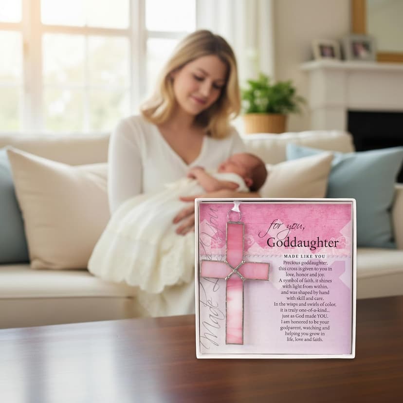 Handmade Glass Cross with Loving Sentiments Perfect Christian Gift for Goddaughter On Birth Baptism Confirmation Christening Birthday from Godparents B01C4JGY2M