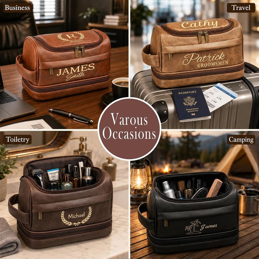 Personalized Toiletry Bag for Men, Custom Toiletries Bag Gifts for Men, Him, Birthday, Anniversary, Graduation, Groomsmen, Dad, Husband, Boyfriend, Leather Engraved Travel Cosmetic Shaving Hygiene Bag B0DZ6SCD7C