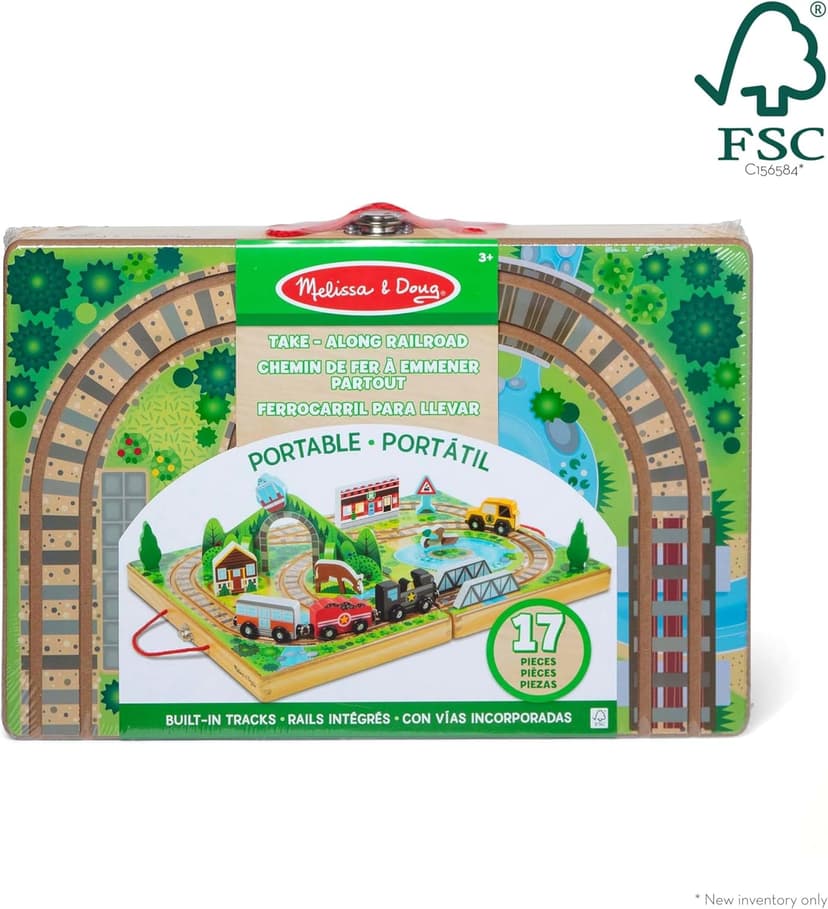 Melissa & Doug Take-Along Railroad Tabletop Playset with Wooden Train Toys, Animals & Scenery Play Pieces, Preschool Learning Toys for Girls & Boys 3+ - FSC Certified