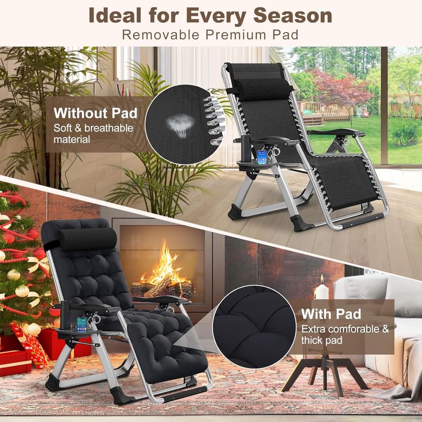 DoCred Comfy Folding Recliner Chair - Bedroom & Living Room, Patio Lounge Chair with Removable Cushion for Indoor Outdoor