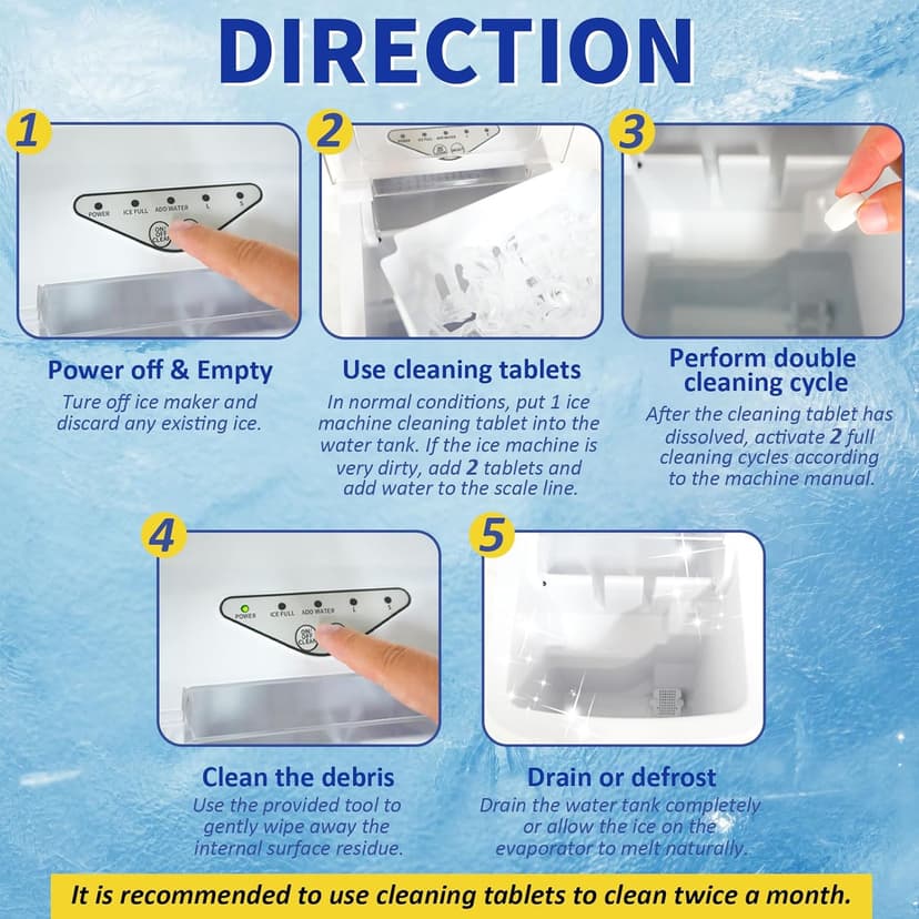 Ice Machine Cleaner Maker and Descaler - 100 Ice Maker Cleaner Tablets Compatible with All Major Brands, Nickel Safe Descaler Countertop Portable Commercial Icemaker Cleaning Solution
