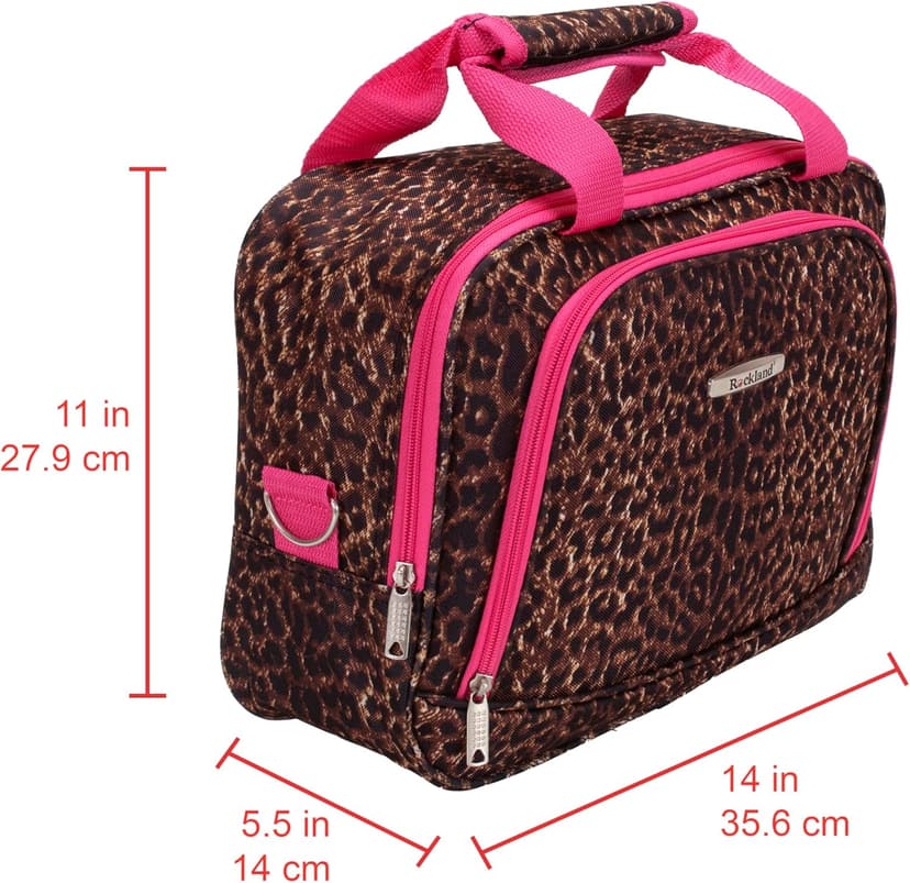 Rockland Fashion Softside Upright Luggage Set, Expandable,Lightweight,Telescopic Handle,Wheel, Pink Leopard, 2-Piece (14/19)