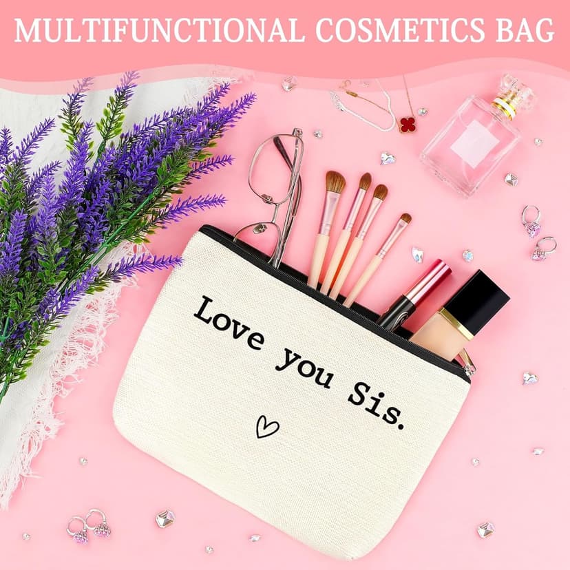 Sister Gifts from Sisters Birthday Gifts for Sisters Adult Best Sister Ever Gift Ideas for Women Cool Presents Set with Funny Glass Cup, Unique Makeup Bag, Scented Candle, Bracelet, Jewelry Tray