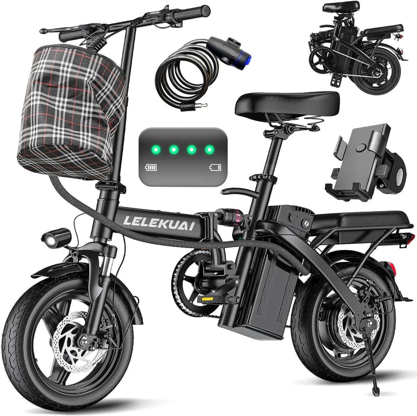 Electric Bike for Adults and Teens, 520W-560W Motor, 20-24MPH, 32 Miles Range, 48V 10Ah Battery, 3-Level Pedal Assist, 14" Foldable Mini Electric Bicycle, UL 2849 Certified