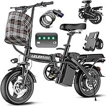 Electric Bike for Adults and Teens, 520W-560W Motor, 20-24MPH, 32 Miles Range, 48V 10Ah Battery, 3-Level Pedal Assist, 14" Foldable Mini Electric Bicycle, UL 2849 Certified