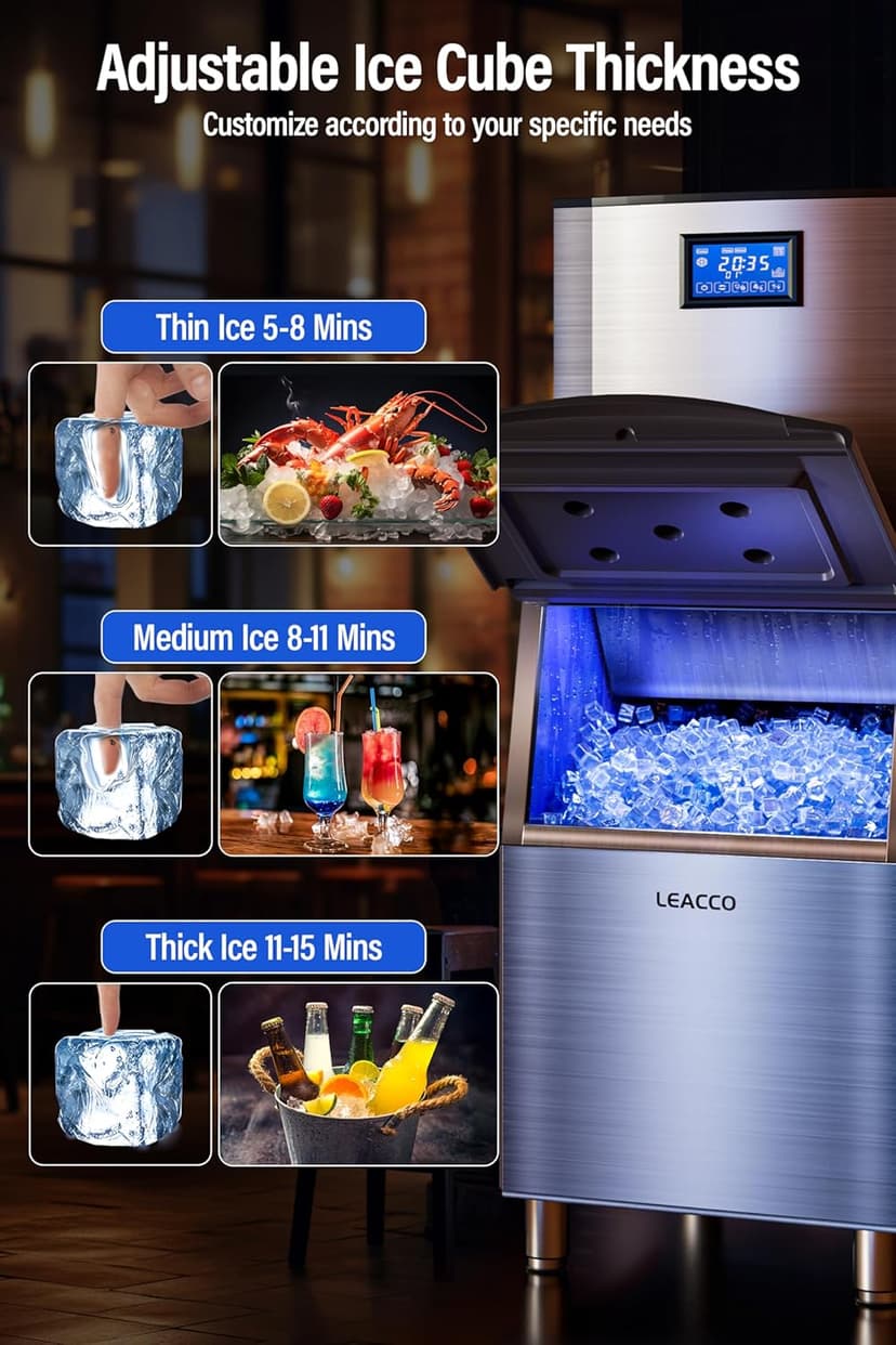 Commercial Ice Maker Machine 680LBS/24H, 1200W Industrial Ice Machine with 560LBS Stainless Steel Storage Bin, Air Cooled Modular Ice Cube Machine (Silver)