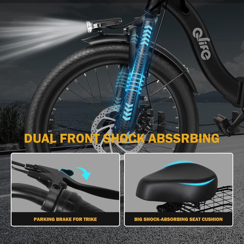 Qlife Triker Electric Bike, Peak 750W/1200W Brushless Motor Folding Trike Ebike, 499Wh Removable Battery, Step-Thru 3 Wheel Electric Bicycle, Up to 55 Miles, 20 Tire Tricycle for Adults