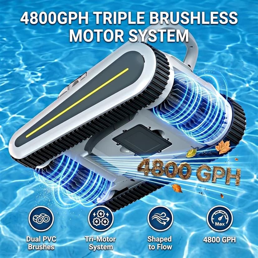 Cordless Robotic Pool Cleaner - Automatic Pool Vacuum Robot for Inground&Above Ground Pools, Wall&Waterline Climbing, Smart Navigation, 180mins Runtime, APP Control, Dual Filtration, Powerful Suction