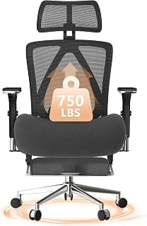 750lbs Big and Tall Office Chair with Wide Thick Seat Cushion,Ergonomic Mesh Chairs for Heavy People,Computer Desk Chair with 4D Armrests,Adjustable Lumbar Support for Long Hours Daliy Work,Grey