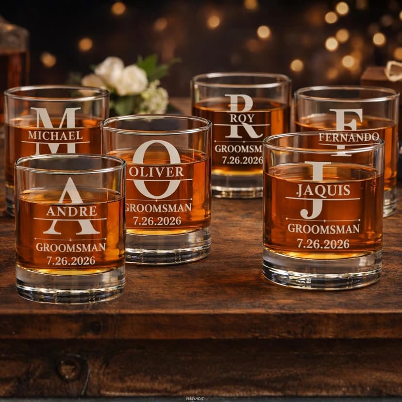 Six groomsmen glasses for larger wedding party gifts Groomsmen Engraved Whiskey Glass Set of 6 B0GM8TX93M
