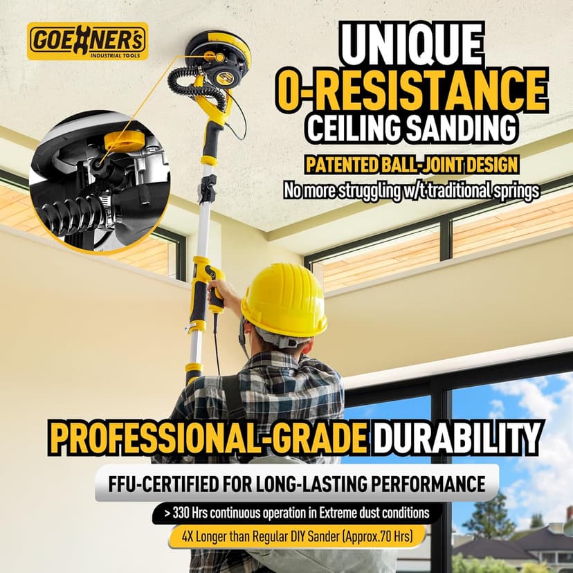 Drywall Sander, 6.5-amp Powerful Electric Drywall Sander with Vacuum, Anto Dust Removal, 7 Variable Speed, 900-1800RPM, Dustless Floor Sander with 26’ Power Cord for Popcorn Ceiling