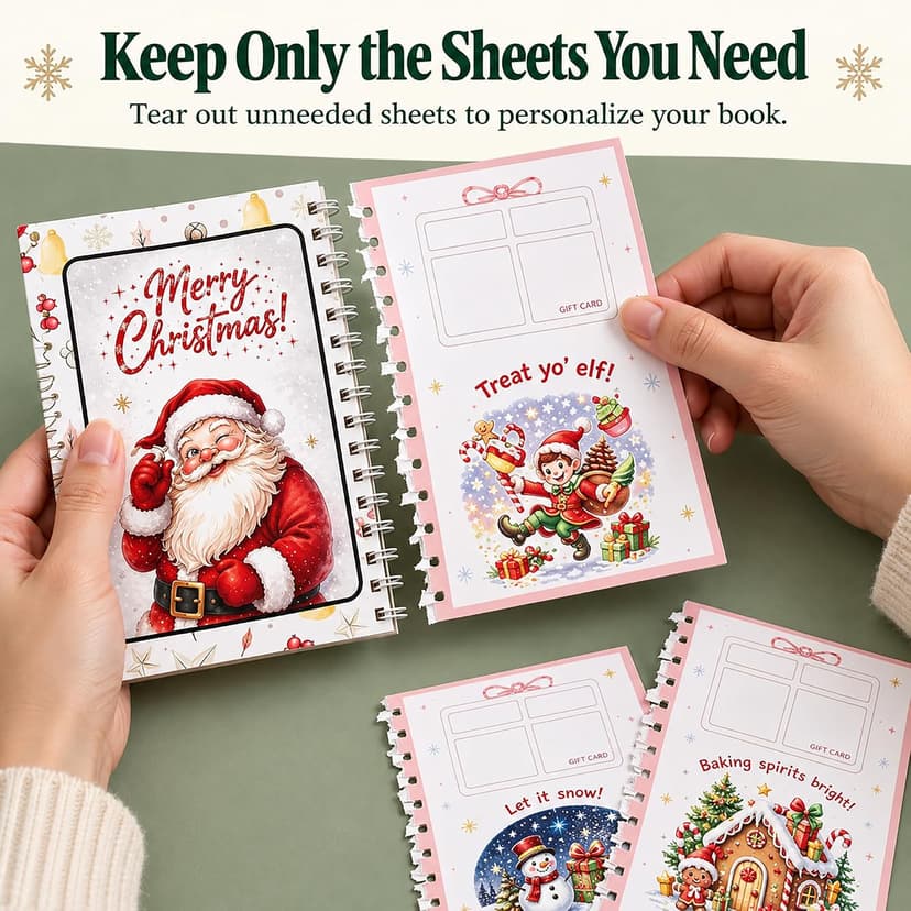 4 spiral-bound Christmas gift card books in 4 designs; each has 10 interior sheets plus front and back covers. DOTH Christmas Gift Card Book, 4 Pack, Spiral Bound for Holiday Gift Giving B0HJCRRFKL