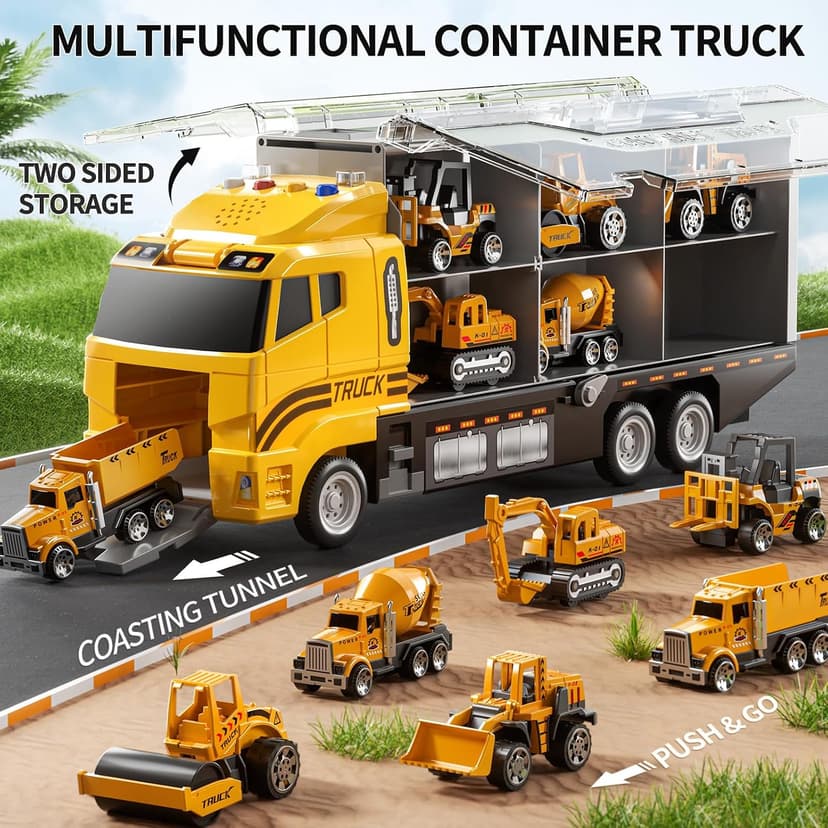 NIPLOOOW Kids Boys Construction Truck Vehicle Toy Set with Play Mat and Die-Cast Toy Car, Transport Carrier Truck for Kids 3-5, Birthday Gifts Toys for 3-8 Year Old Boys B0D7M51TRB