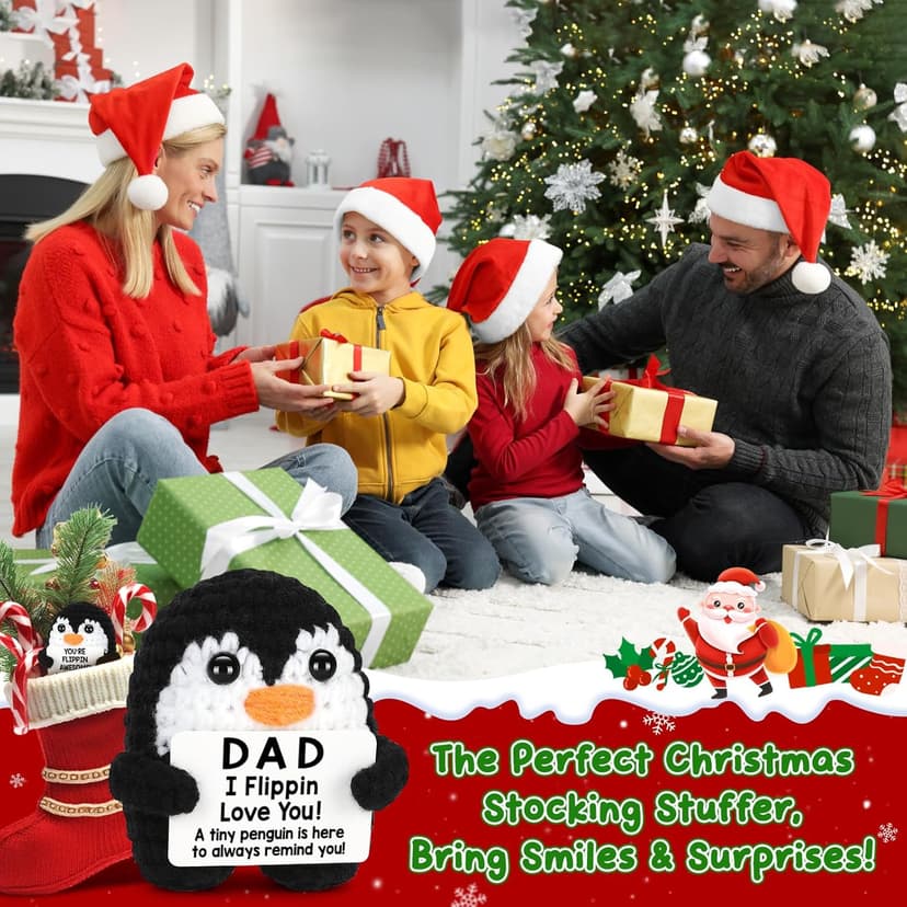 Gifts for Dad from Daughter Son Wife, Handmade Crochet Mini Penguin Christmas Birthday Gifts for Dad Bonus Step Fathers, Funny I Love You Gift for Dads Christmas Stocking Stuffers Emotional Cute Decor