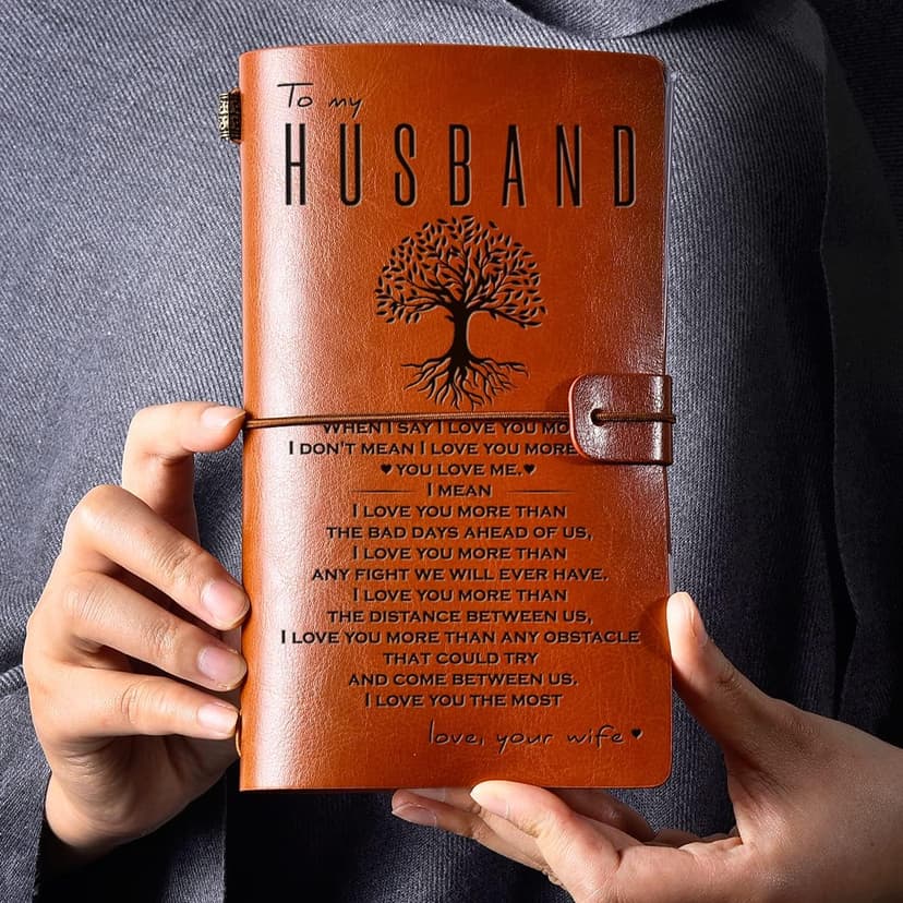 Husband Gifts from Wife Romantic - to My Husband Leather Journal Notebook - I Love You Engraved Vintage Embossed Writing Journal Gift for Husband Christmas Anniversary Wedding Birthday
