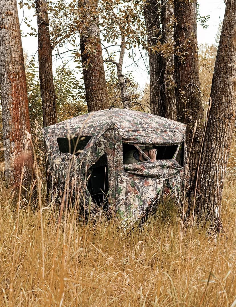TIDEWE Hunting Blind 270°Full See Through with Windproof Curtain, Silent Magnetic Door & Sliding Windows, Pop Up Ground Blind with Carrying Bag, 300D Portable Tent