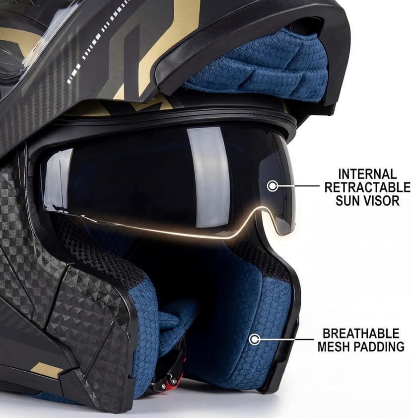 Modular Flip-Up Motorcycle Helmet | DOT Approved Full Face Dual Visor Street Bike Helmet with Tinted Visor & Ski Mask for Men & Women | Matte Black