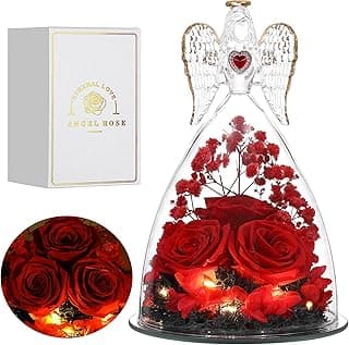 Mothers Day Rose Gifts for Women, Large Angel Figurines with Real Roses, Preserved Real Flower Rose for Her - Red