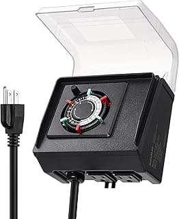 SURAIELEC Mechanical Pool Timer for Above Ground Pools, NEMA 5-15R Plug-in 24-Hour Timer with Dual Outlets, 15A 125V 1HP, Up to 3 Daily Settings, Weatherproof Cover for Pool Pumps, Outdoor Lighting