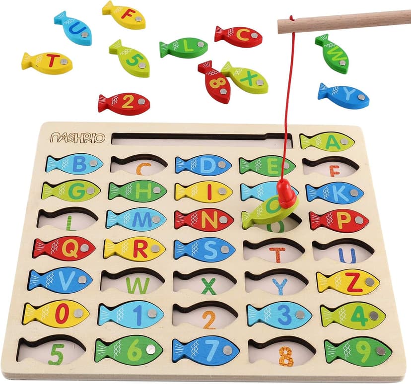 Magnetic Wooden Fishing Game Toy for Preschoolers, Alphabet Fish Catching Counting Games Puzzle with Numbers and Letters, Preschool Learning ABC and Math Educational Toys for 3 4 5 Years Old Kids B08JLSR6RN