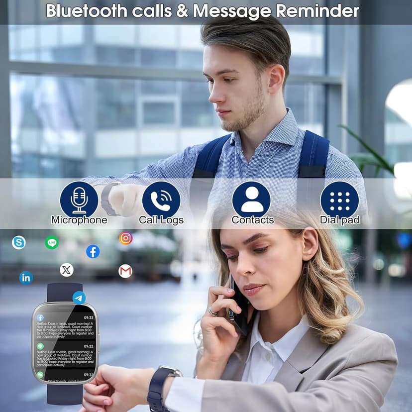 Puqo Puqo Smart Watches for Men Women, 1.95" HD Touchscreen Fitness Tracker with Bluetooth Calls, IP68 Waterproof, 120+ Sport Modes, 7-Day Battery, 24/7 Heart Rate & Sleep Monitor for Android iOS (Blue)