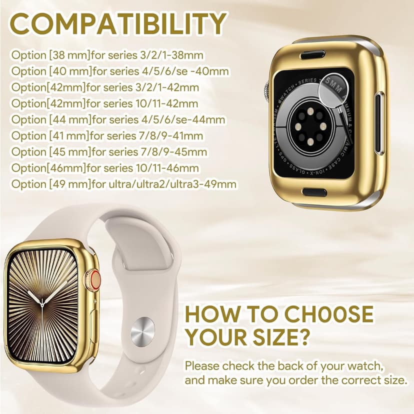 JR.DM 40mm Soft Flexible TPU Case Compatible for Apple Watch Series 6/5/4/SE Touchable Screen Lightweight Anti-Scratch All-Around Protector Thin Guard Shockproof Cover Shiny Bumper for iWatch, Gold