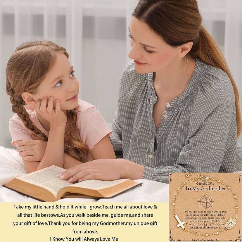 Catholic Virgin Mary Cross Bracelet Gifts for Girls Teens Women, Rosary Beads Charm Link Chain Bracelet Christmas Christian Religious Jewelry Gifts