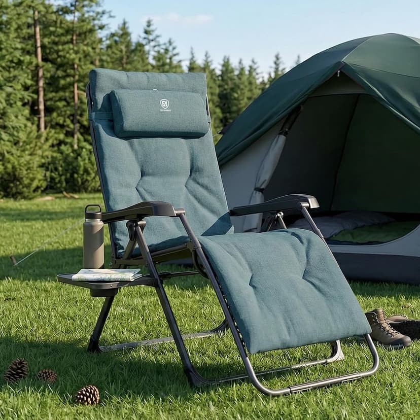 EVER ADVANCED Thick Padded Zero Gravity Chair, Oversized Reclining Lounge Chair with Adjustable Headrest & Cup Holder, Heavy Duty Support 350 lbs, Foldable for Camping, Lawn, Outdoor & Indoor, Green