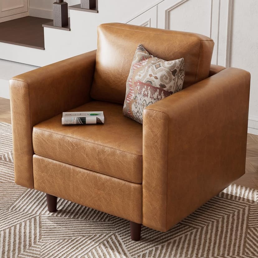 ABCASA Faux Leather Accent Chair with Ottoman,Upholstered Armchair with Storage,Extra-Deep-Seated Modular Single Sofa,Reading Chair with Footrest for Living Room Lounge Chair Brown