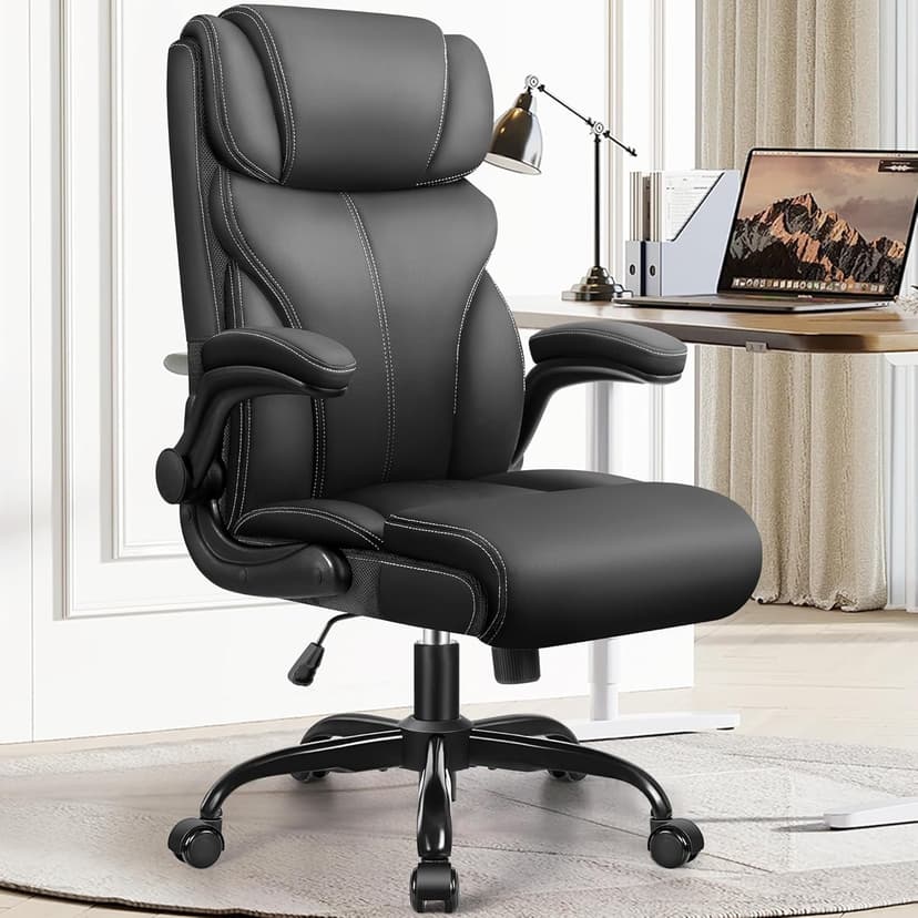 HeroSet Office Chair, Ergonomic Big and Tall Computer Desk Chairs, Executive Breathable Leather Chair with Adjustable Flip-up Armrests, Lumbar Support Swivel PC Chair with Rocking Function
