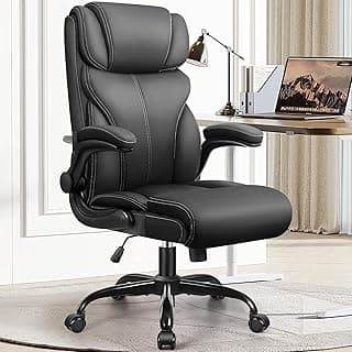 HeroSet Office Chair, Ergonomic Big and Tall Computer Desk Chairs, Executive Breathable Leather Chair with Adjustable Flip-up Armrests, Lumbar Support Swivel PC Chair with Rocking Function